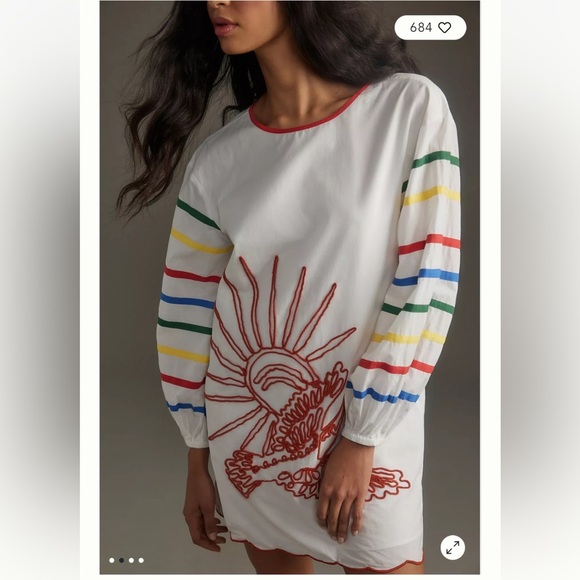 Farm Rio Long Sleeve Scallop Mini Dress - Picture 2 of 6